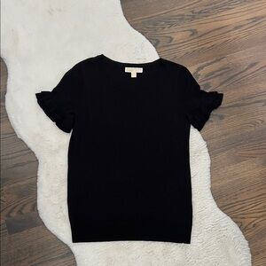 Michael Kors, Women's Black Ruffle Short Sleeve Sweater, size small
